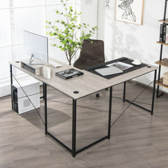 95 Inch 2-Person L-Shaped Long Reversible Computer Desk with Monitor Stand
