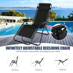 3 Pieces Folding Portable Zero Gravity Reclining Lounge Chairs Table Set