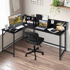 L-Shaped Computer Desk with File Rack and 2 Shelves