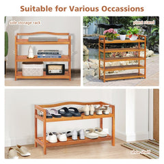 2-Tier/3-Tier/5-Tier Acacia Wood Shoe Rack with Side Metal Hooks