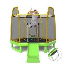 7 Feet Trampoline with Ladder and Slide for Indoor and Outdoor