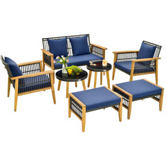 7 Piece Outdoor Conversation Set with Stable Acacia Wood Frame Cozy Seat & Back Cushions