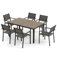 7 Piece Outdoor Dining Set with 6 Stackable Chairs and Large Rectangle Table