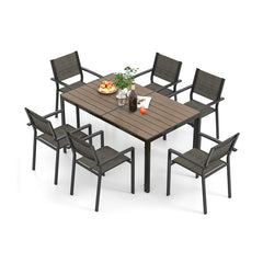 7 Piece Outdoor Dining Set with 6 Stackable Chairs and Large Rectangle Table