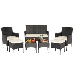 7 Piece Rustproof Wicker Outdoor Sofa Set with Coffee Tables and Ottomans