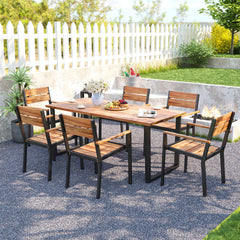 7 Pieces Acacia Wood Patio Dining Set with Metal Frame and 2 Inches Umbrella Hole