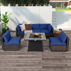 7 Pieces Patio Furniture Set with 35 Inches 50000 BTU Propane Gas Fire Pit Table and Waterproof Cover for Firpit