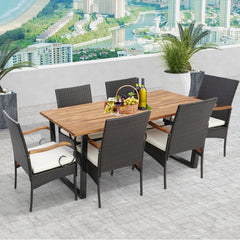 7 Pieces Rattan Patio Dining Set with Umbrella Hole