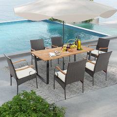 7 Pieces Rattan Patio Dining Set with Umbrella Hole