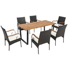 7 Pieces Rattan Patio Dining Set with Umbrella Hole