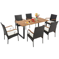 7 Pieces Rattan Patio Dining Set with Umbrella Hole