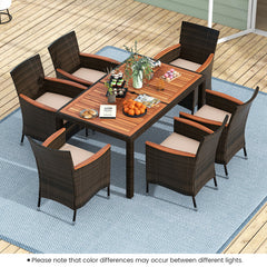 7 Pieces Garden Dining Patio Rattan Set with Cushions for Backyard