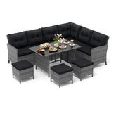 7 Pieces Patio Dining Furniture Set with Soft Cushions and Ottomans
