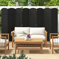8-Panel Folding Room Divider with Hand-woven Texture and Wood Frame
