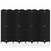 8-Panel Folding Room Divider with Hand-woven Texture and Wood Frame