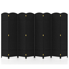 8-Panel Folding Room Divider with Hand-woven Texture and Wood Frame