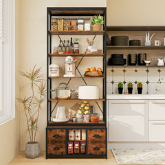 8-tier Bookshelf with 4 Fabric Drawers and Heavy-duty Metal Frame