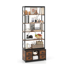 8-tier Bookshelf with 4 Fabric Drawers and Heavy-duty Metal Frame