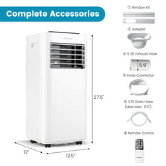 8000/10000 BTU(Ashrae) Portable Air Conditioner with Remote Control