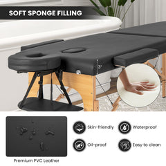84 Inch Foldable Massage Table with Carrying Bag and Height Adjustable