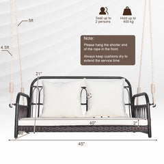 880LBS Wicker Hanging Porch Swing with Cushions