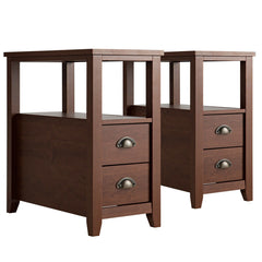 2 Pieces Space-saving Wooden Bed-side Nightstand Set with 2 Drawers