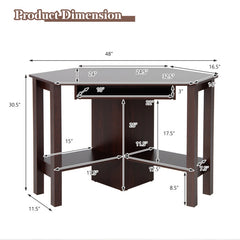 Wooden Study Computer Corner Desk with Keyboard Tray