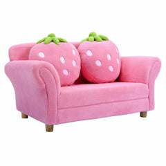 Kids Strawberry Armrest Chair Sofa with 2 Cute Strawberry Pillows