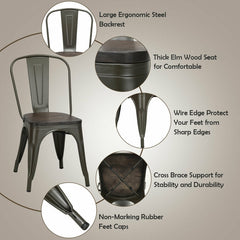 4 Pieces Tolix Style Metal Dining Chairs with Stackable Wood Seat