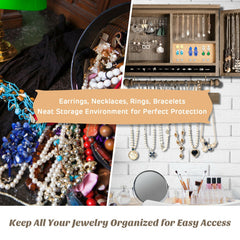 Vintage Wood Wall Mounted Jewelry Organizer with Barn Door