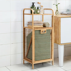 Tilt-out Bamboo Laundry Hamper with 2-Tier Shelf and Removable Liner