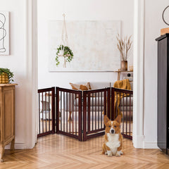30 Inch Tall 4-Panel Freestanding Pet Gate Wooden Dog Fence