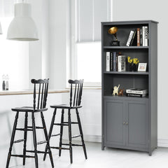 Standing Wooden Bookcase with 3 Tier Open Book Shelving and Double Doors