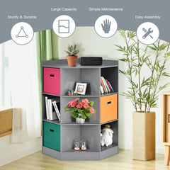 3-Tier Kids Storage Shelf Children Corner Cabinet with 3 Baskets