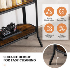 3-Tier Industrial Console Table with Open Storage Shelves and Steel Frame