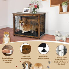 Wooden Dog Crate Furniture with Double Door and Tray