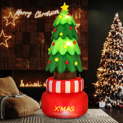 8 Feet Inflatable Rotating Xmas Tree with Built-in LED Lights and Water Bags