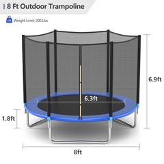 8 feet Safety Jumping Round Trampoline with Spring Safety Pad