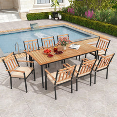 9-Piece Patio Dining Set with 8 Wooden Armchairs