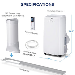 12000 BTU(Ashrae) 3-in-1 Portable Air Conditioner with Remote Control