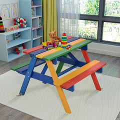 Outdoor 4-Seat Kids Picnic Table Bench Set with Removable Umbrella