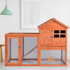 Outdoor Wooden Rabbit Hutch with Asphalt Roof and Removable Tray