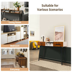 42 Inch Industrial Console Table with 2 Drawers for Entryway Hallway