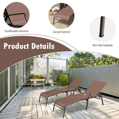 2 Pieces Patio Folding Chaise Lounge Chair Set with Adjustable Back