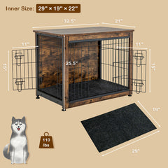 Wooden Dog Crate Furniture with Double Door and Tray