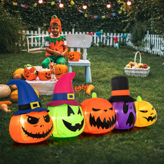 9 Feet Inflatable Pumpkin Patch Family with Built-in LED Lights and Witch Hats