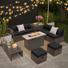 9 Pieces Outdoor Patio Furniture Set with 42 Inch Propane Fire Pit Table