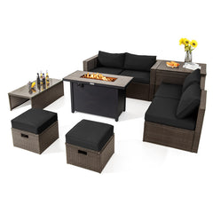 9 Pieces Outdoor Patio Furniture Set with 42 Inch Propane Fire Pit Table