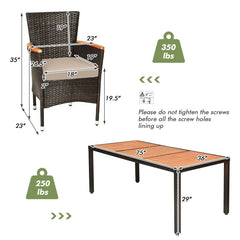 9 Pieces Rattan Dining Set with Acacia Wood Table and Stackable Cushioned Chairs