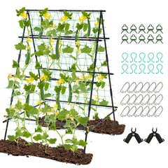 A-Frame Garden Cucumber Trellis with Netting for Climbing Plants Outdoor